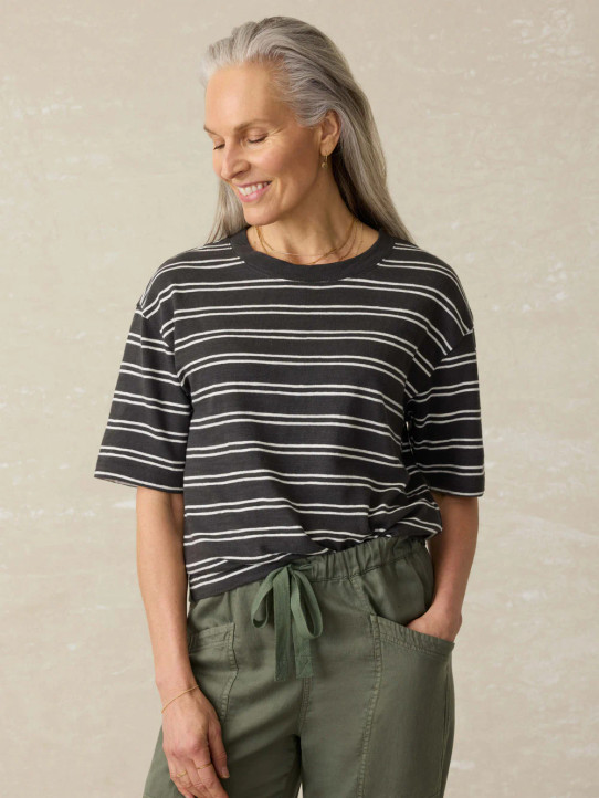 Faherty Women's Subwashed Slub T-Shirt in Phantom Highland Stripe