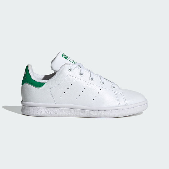adidas Little Kids' Stan Smith Shoes White and Green full view