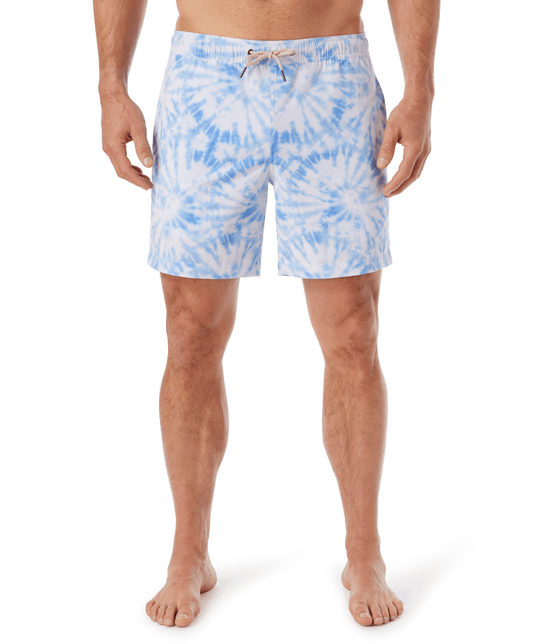 The Fair Harbor Men's Bayberry 7 inch Swim Trunks in Blue Tie Dye