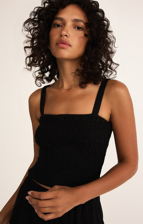 Z Supply Women's Amelie Smocked Linen Tank Top in Black