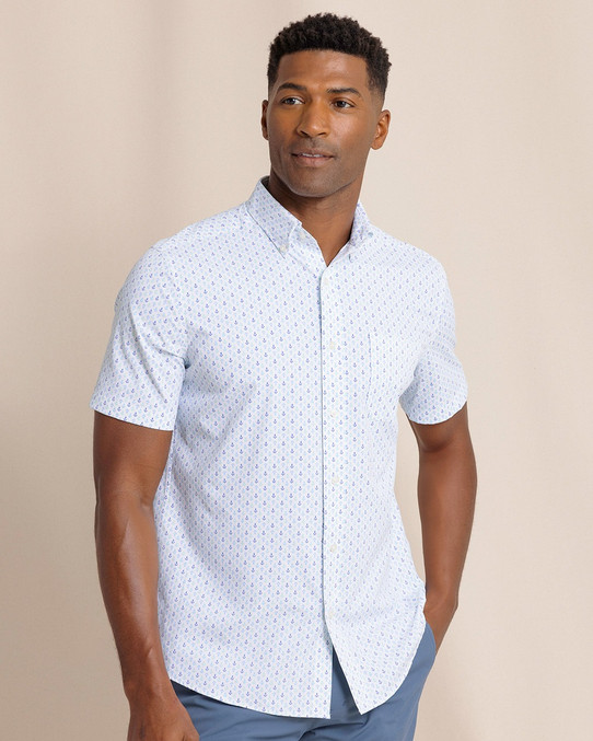 The Southern Tide Men's Anchors Away Short Sleeve Sportshirt in Dazzling Blue