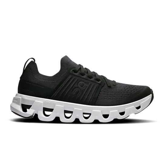 On Running Women's Cloudswift 4 Black and White three-quarter view