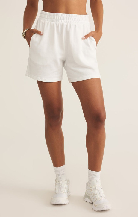 Z Supply Women's Club Shorts in White flat lay
