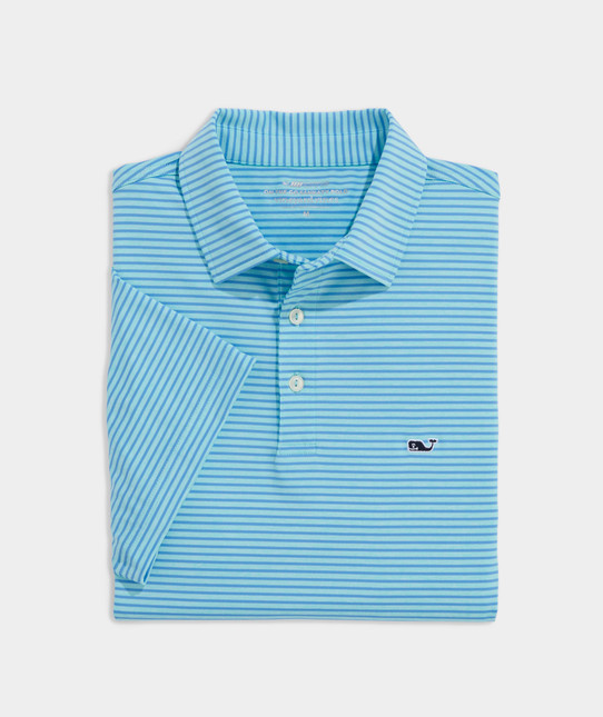 The Vineyard Vines Men's Bradley Stripe Sankaty Polo in Sea Splash Blue