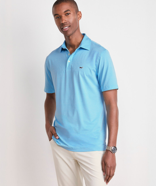 Vineyard Vines Bradley Stripe Sankaty Polo Sea Splash Blue full outfit