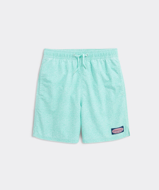 Vineyard Vines Boys' Island Swim Trunks Crystal Blue flat lay