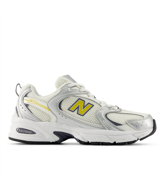 The New Balance Women's 530 Shoes in Silver Metallic and Sea Salt