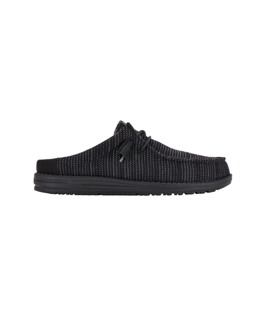 HeyDude Men's Wally Slip Stretch Sox Shoes Black three-quarter view
