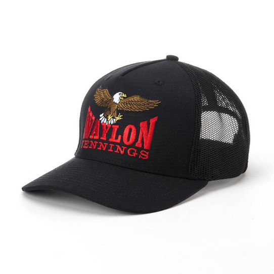 Seager x Waylon Jennings Eagle Trucker Hat in Black overhead view