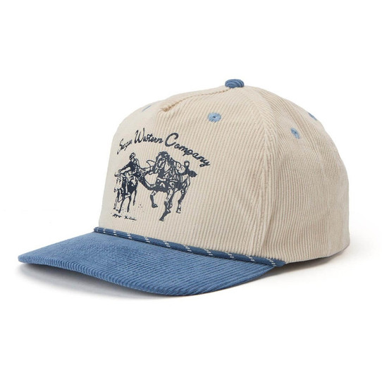 Seager Los Rios Corduroy Snapback Hat in Cream and Blue flat lay