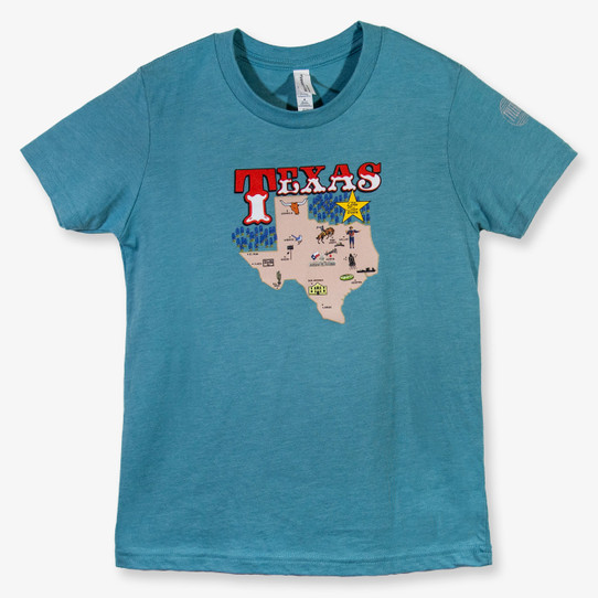 TYLER'S x Jean & James Kids' Texas Map Tee in Blue front view