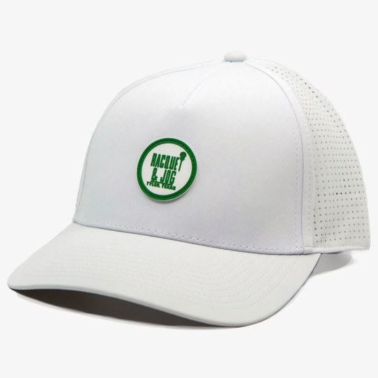 The Racquet & Jog Golf Performance Snapback Hat in White