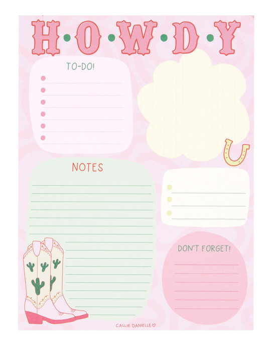 Howdy Cowgirl Boots Western Daily Notepad