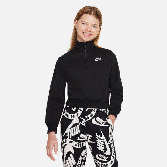 Nike Girls Club Fleece Half Zip in Black detail view