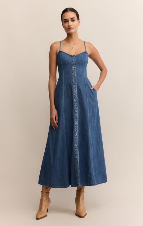 Z Supply Women's Angel Eyes Denim Midi Dress in Medium Indigo Z Supply Women's Angel Eyes Denim Midi Dress in Medium Indigo