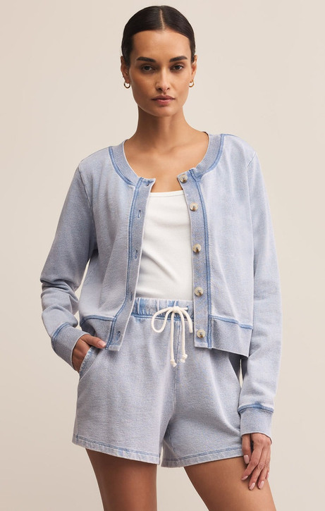 Z Supply short-sleeved's Daily Knit Denim Cardigan in Washed Indigo Z Supply short-sleeved's Daily Knit Denim Cardigan in Washed Indigo
