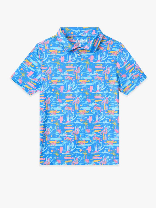 Chubbies Boys' Performance Polo in The Single & Ready To Flamingle front view