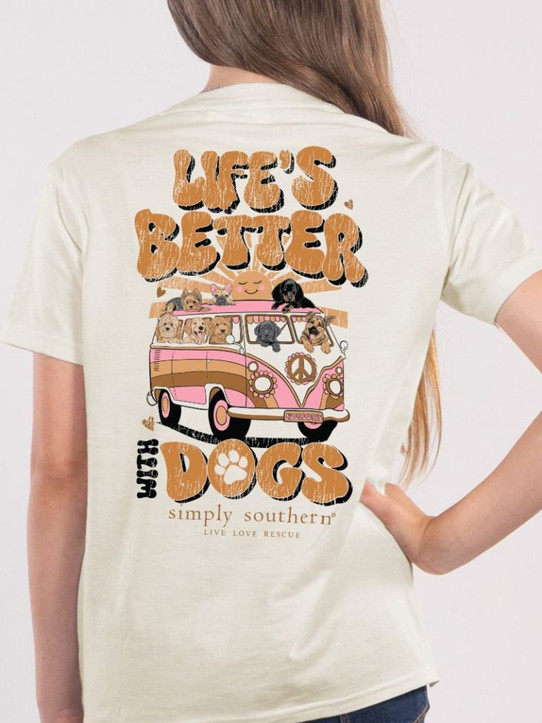 Simply Southern Girls' Better With Dogs Tee in Linen