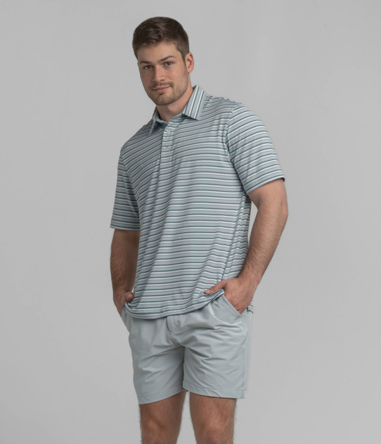 Southern Shirt Men's Grant Stripe Polo in Polar Plunge