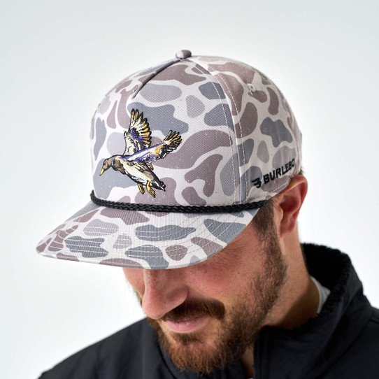 Burlebo Men's Diving Mallard Camo Snapback Hat side view