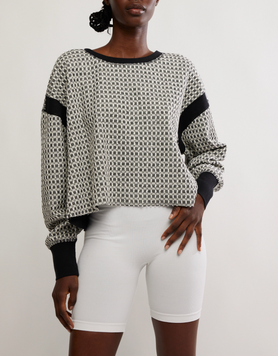 FP Movement Women's My Time Textured Layer Top in Black White Combo flat lay