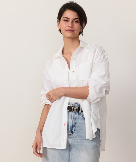 Marine Layer Women's Cali Poplin Oversized Long Sleeve Top fit detail