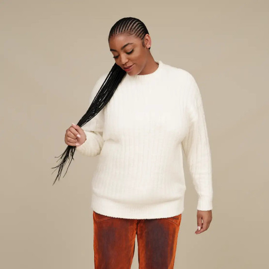 UGG Women's Riz Rib Long Sleeve Sweater Cream detail