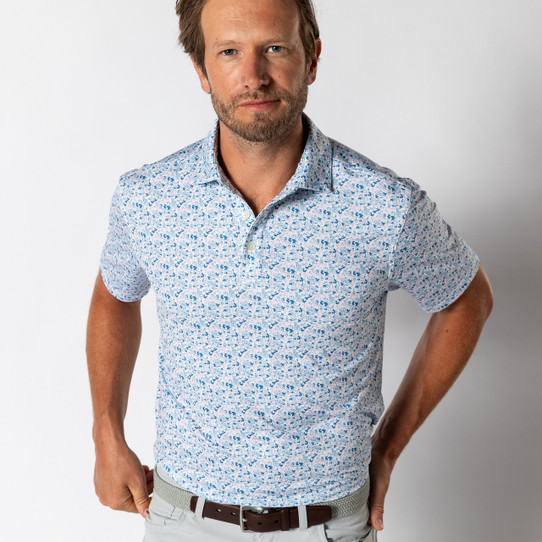 The Duck Head Men's Long Drive Performance Polo in Pastel Pink