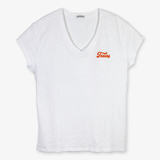 The Women's Texas Big Script V-Neck Tee in White