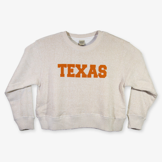 Chicka-D Women's Texas Cool Down Cropped Pullover Natural and Orange front view