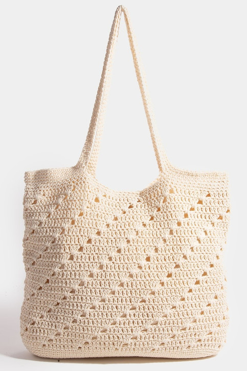 Stripe Braided Crochet Tote Bag in Ivory