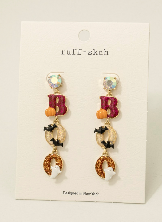Halloween Boo Glitter Resin Dangle Earrings