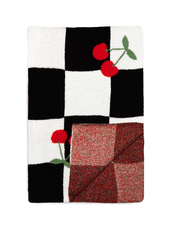 Living Royal Checker Cherries Blanket Living Royal Checker Cherries Blanket fold detail
