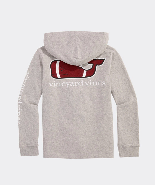 The Vineyard Vines Boys' Football Whale Hoodie Tee in Heather Grey The Vineyard Vines Boys' Football Whale Hoodie Tee in Heather Grey