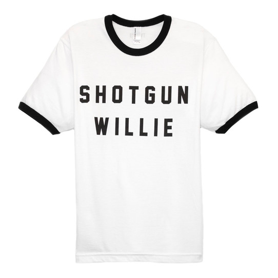 TYLER'S Shotgun Willie Tee in front view, classic western graphic design