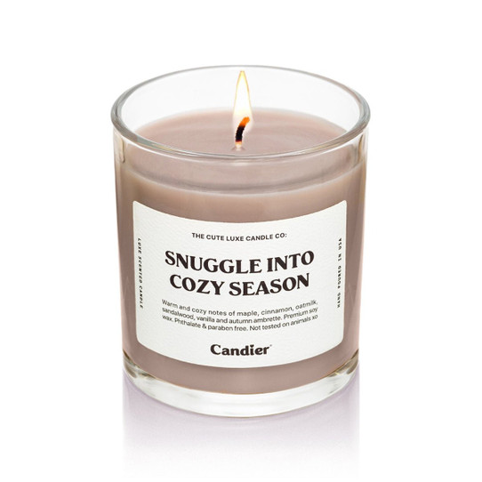 Candier Snuggle Into Cozy Season Candle styled display