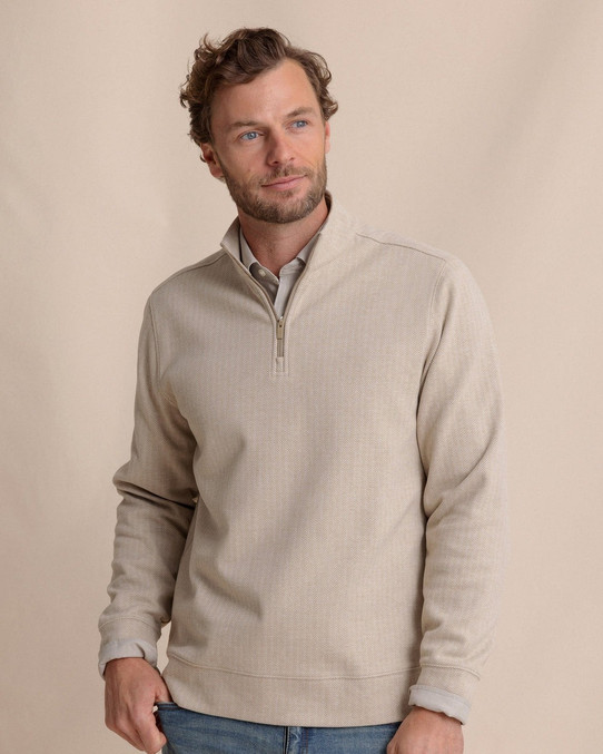 Southern Tide Men's Adler Lane Quarter Zip Pullover in Sandstone Khaki side view