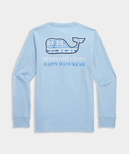 The Vineyard Vines Boys' Hanukkah Whale Longsleeve Pocket Tee in Jake Blue The Vineyard Vines Boys' Hanukkah Whale Longsleeve Pocket Tee in Jake Blue