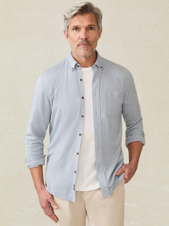 Faherty Men's Coastline Knit Shirt in Oceanside Blue full length