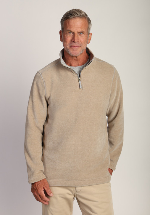True Grit Men's Apres Lux Chenille 1/4 Zip Pullover in Oatmeal