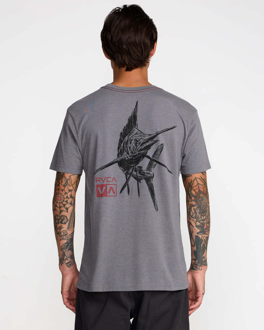 RVCA Men's Horton Florida Short Sleeve Tee in Smoke back view