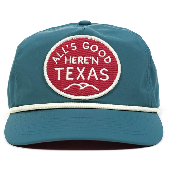 Texas Hill Country Provisions All's Good Nylon Guadalupe Snapback Hat in Blue flat lay
