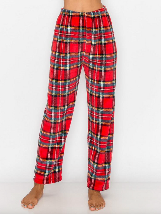 Women's Cozy Warm Plaid Pajama Pants in Red
