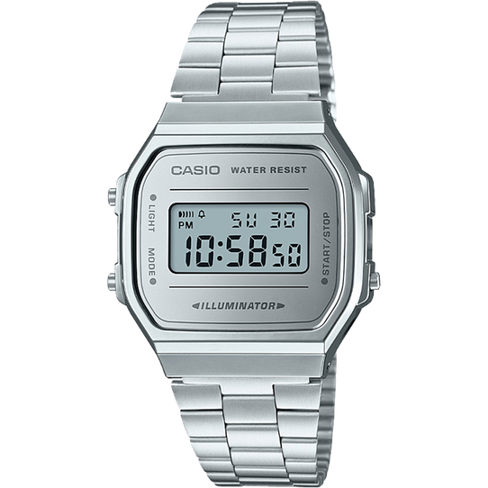Casio Vintage A168WEM-7VT Digital Watch in Silver front view
