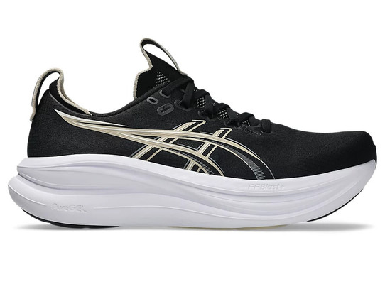 Asics Men's Gel-Nimbus 28 Running Shoes Black and Feather Grey lateral view
