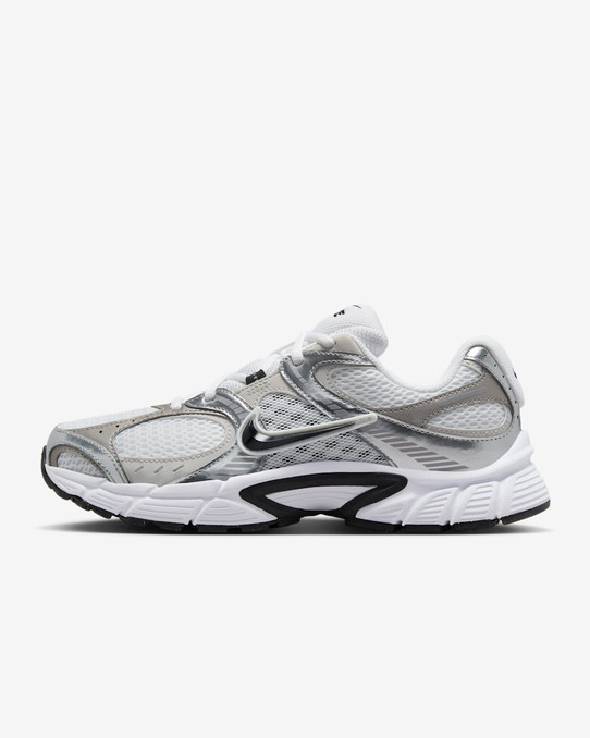Nike Women's V5 RNR Shoes in White, Black, and Metallic, quarter view