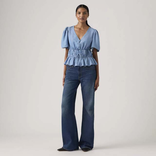 Levi's Women's Middy Loose Boot Cut Jeans in Good Fortune full length view