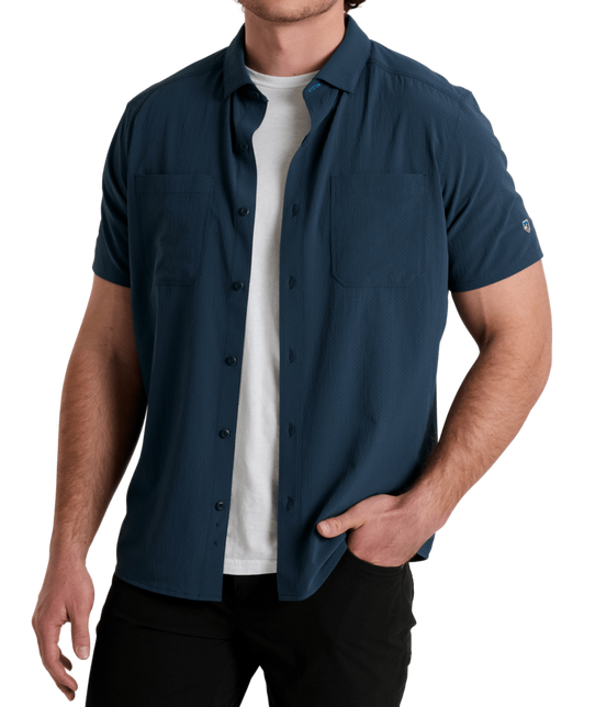 KUHL Men's Edge Short Sleeve Shirt Pirate Blue lifestyle view