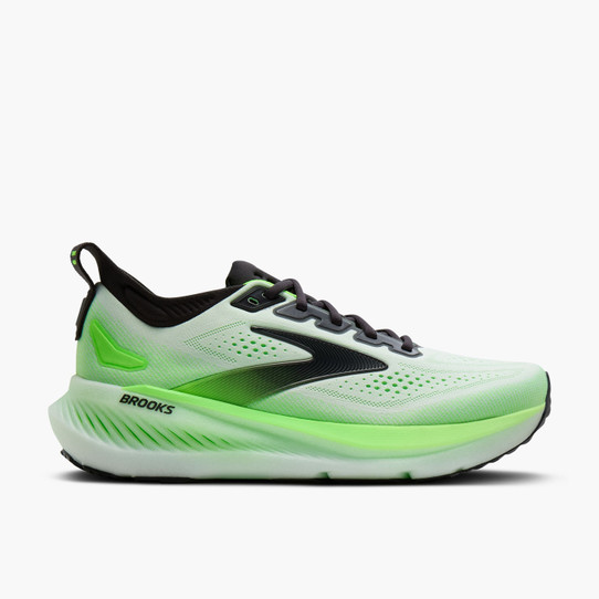 The Brooks Men's Glycerin 23 Running Shoes in White and Green Gecko