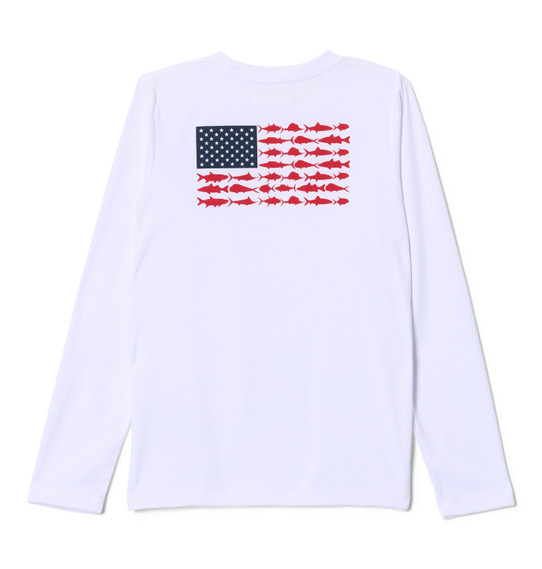 The Columbia Boys' PFG Terminal Tackle Fish Flag Long Sleeve Tee in White
